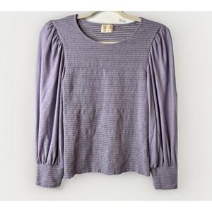 Nation Ltd Smocked Puff Sleeve Top Lavender 100% Pima Cotton Size SMALL